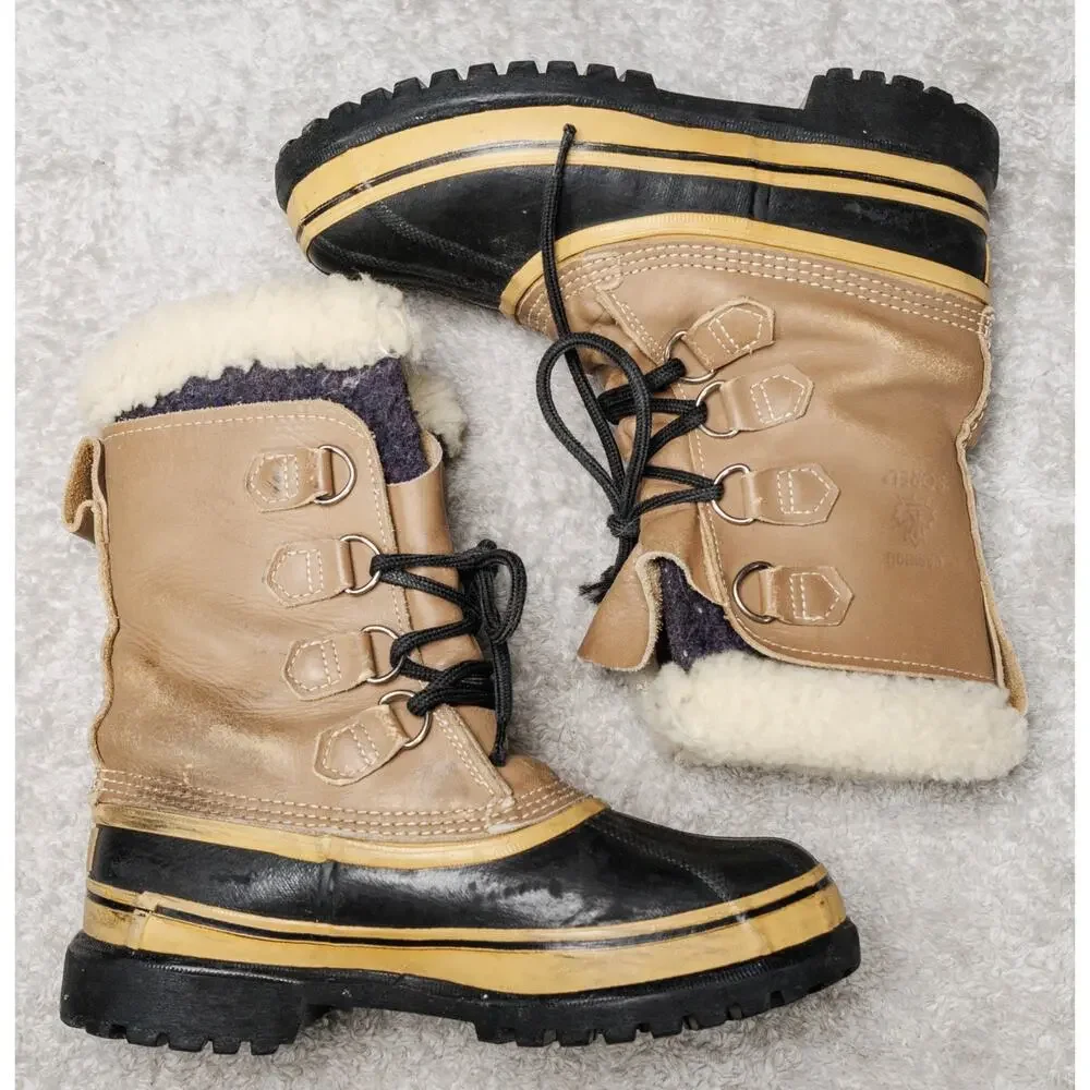 Sorel Vintage Kaufman Caribou Waterproof Winter Rubber Sherpa Boots Womens 7